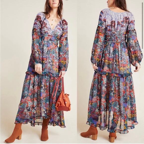 Maeve Dresses & Skirts - Maeve | Anthropologie Annabella Maxi Dress Boho Tiered Ruffled V-Neck Size 4